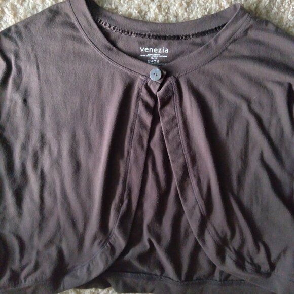 Vintage Y2K Venezia Dark Brown One Button Shrug Bolero SIze 14-16 - Picture 2 of 4